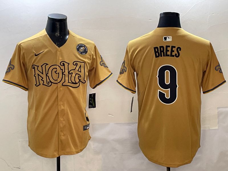 Men New Orleans Saints #9 Brees Yellow Joint Name 2025 Nike Limited NFL Jersey style 3